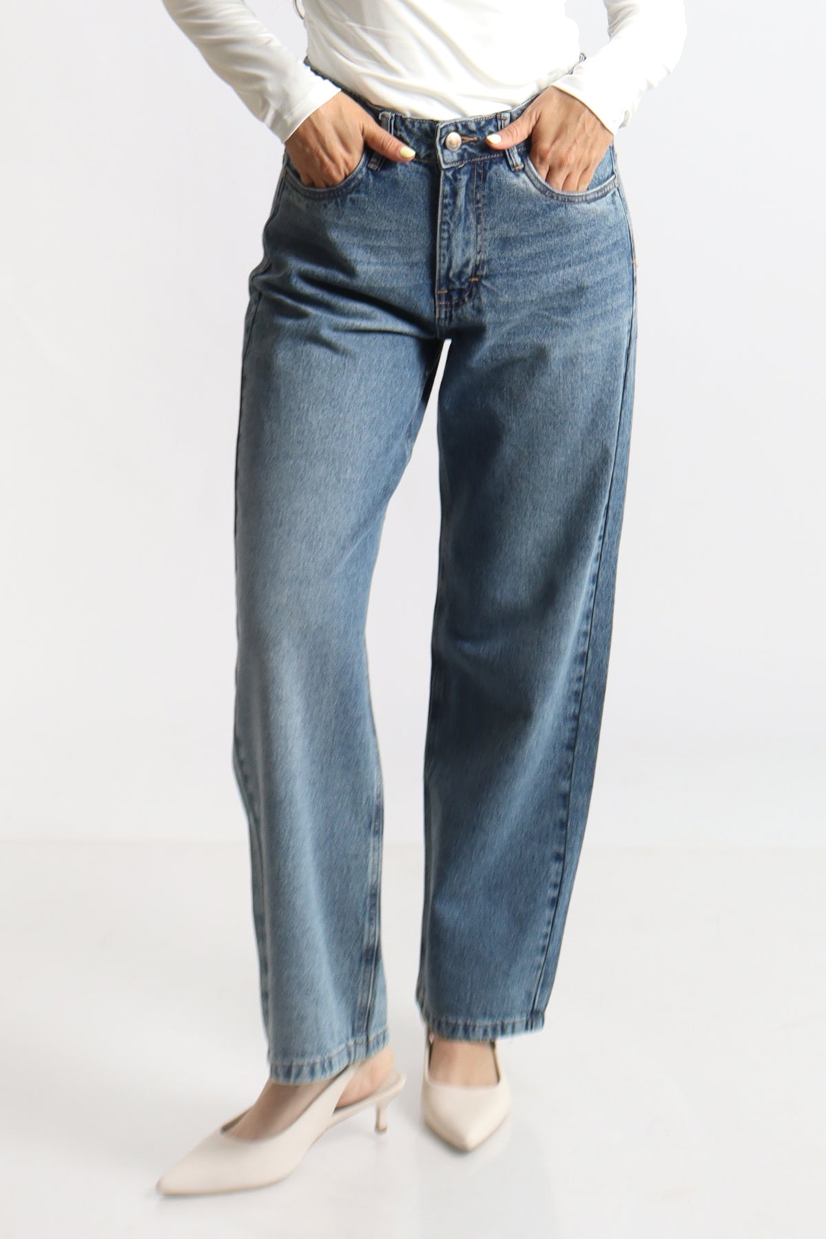 Pantalón Jean Recto Dinora Tiro Alto
