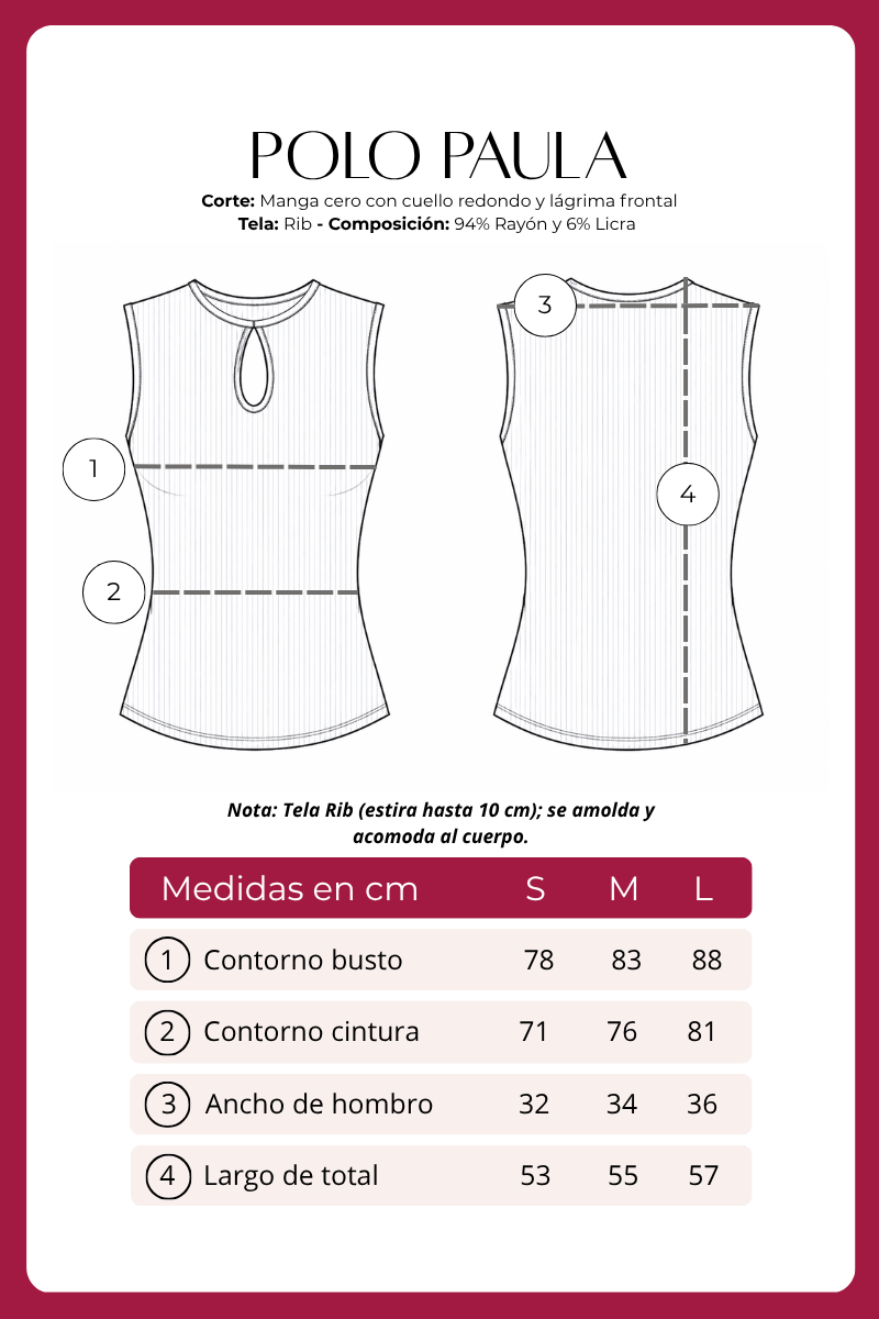Polo Rib Sin Mangas Escote Lágrima Paula
