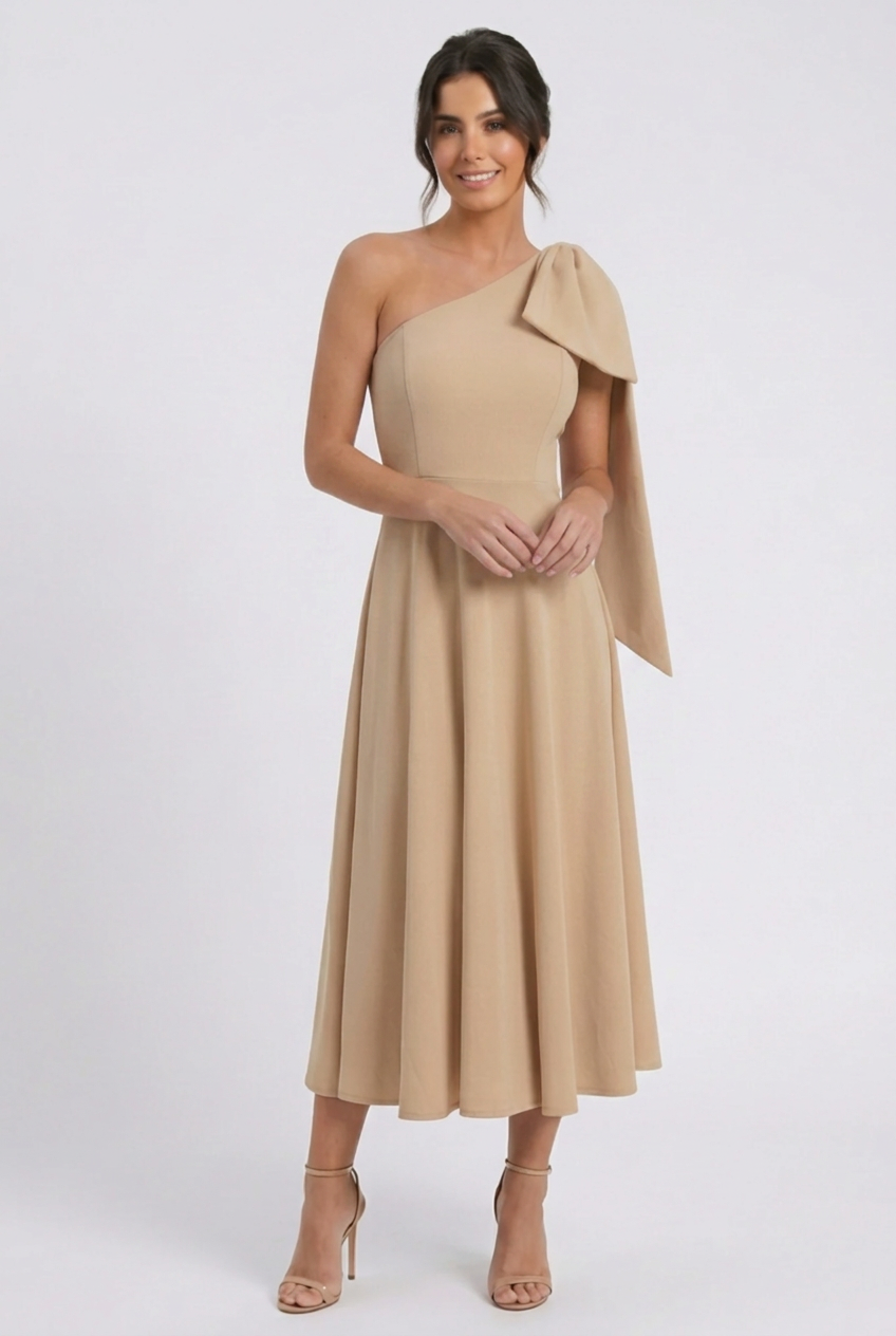 Vestido Midi Asimétrico con Lazo Marleni