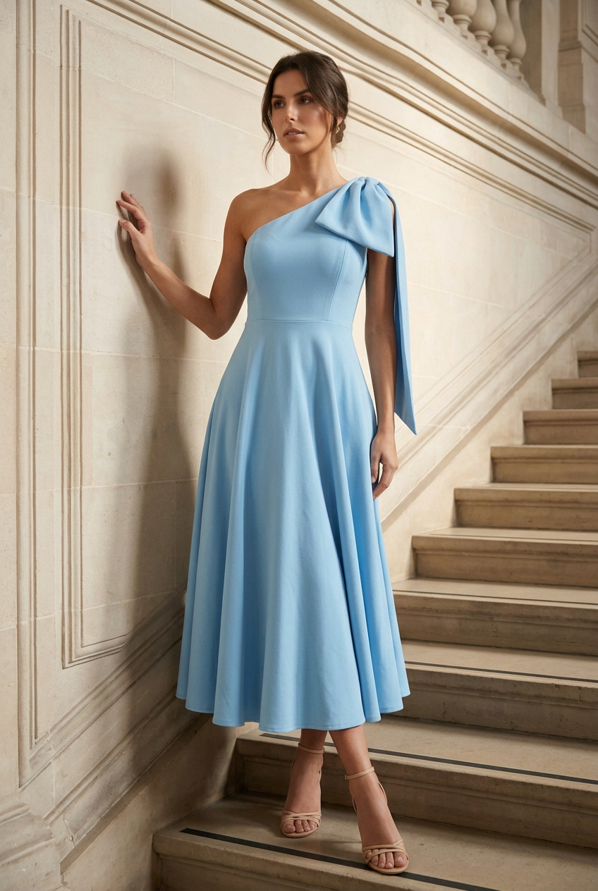Vestido Midi Asimétrico con Lazo Marleni