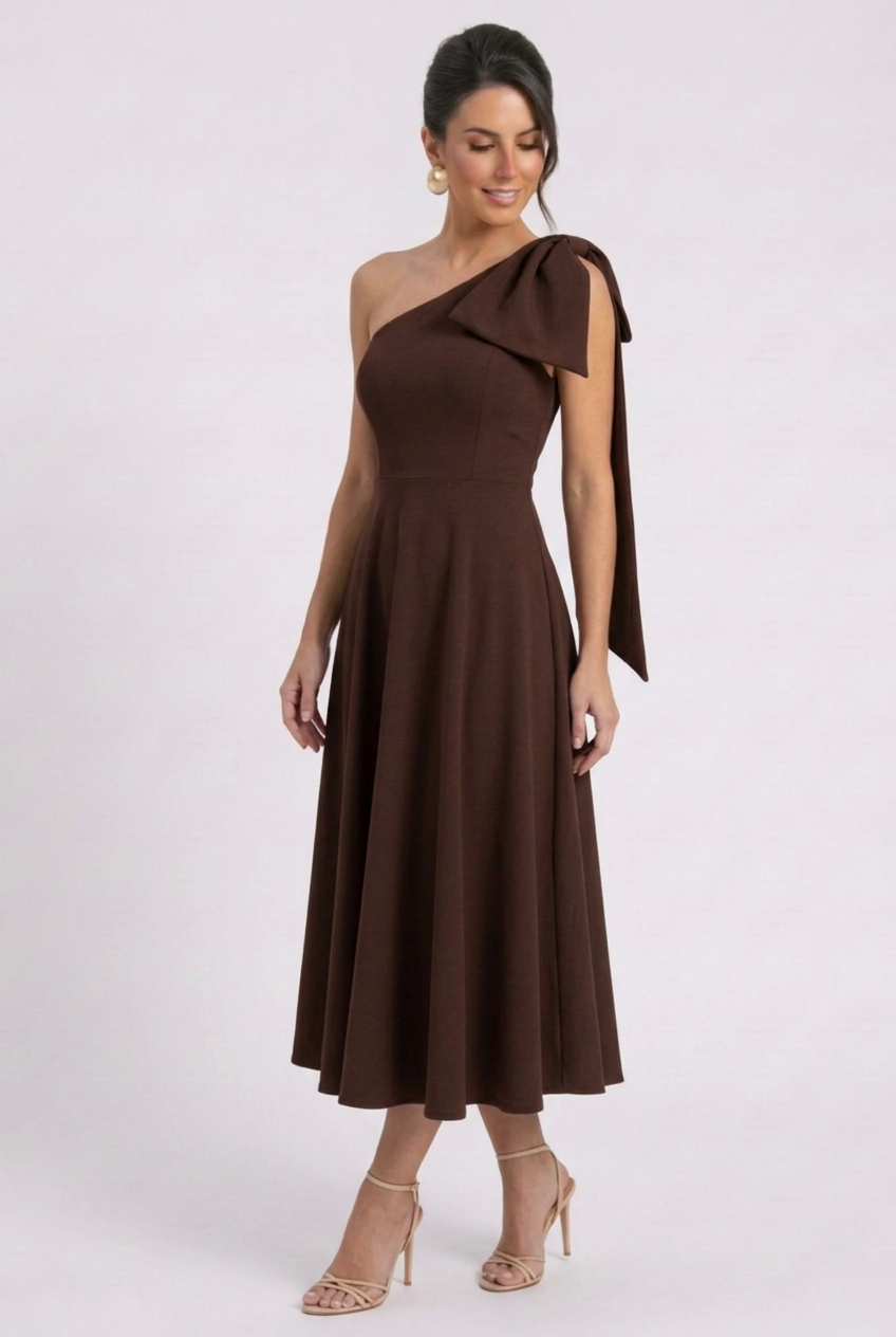 Vestido Midi Asimétrico con Lazo Marleni