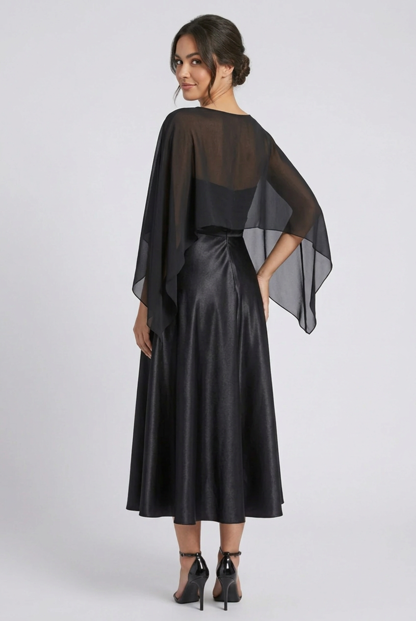 Vestido Fiesta Midi Strapless con Capa Scarlata