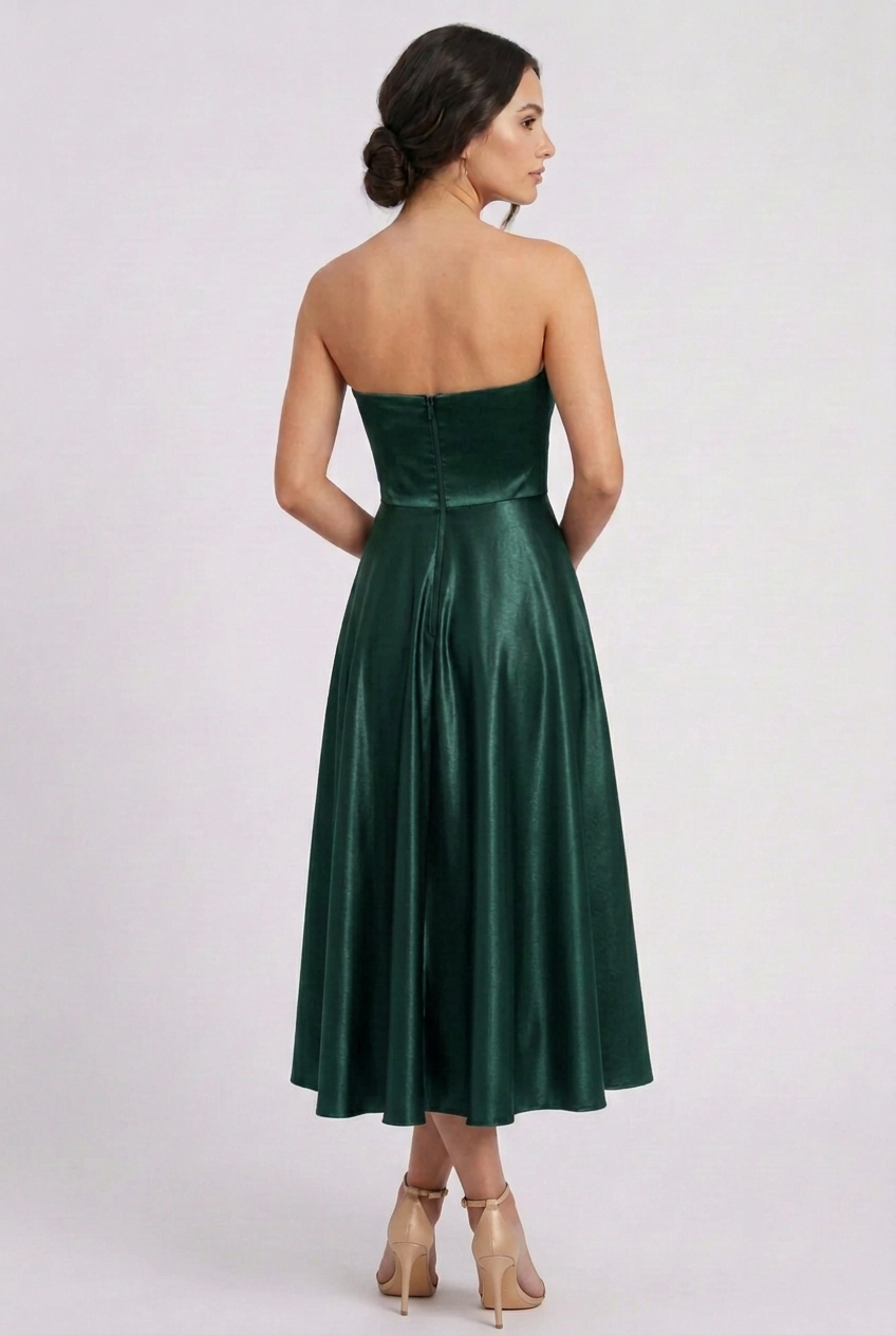 Vestido Fiesta Midi Strapless con Capa Scarlata