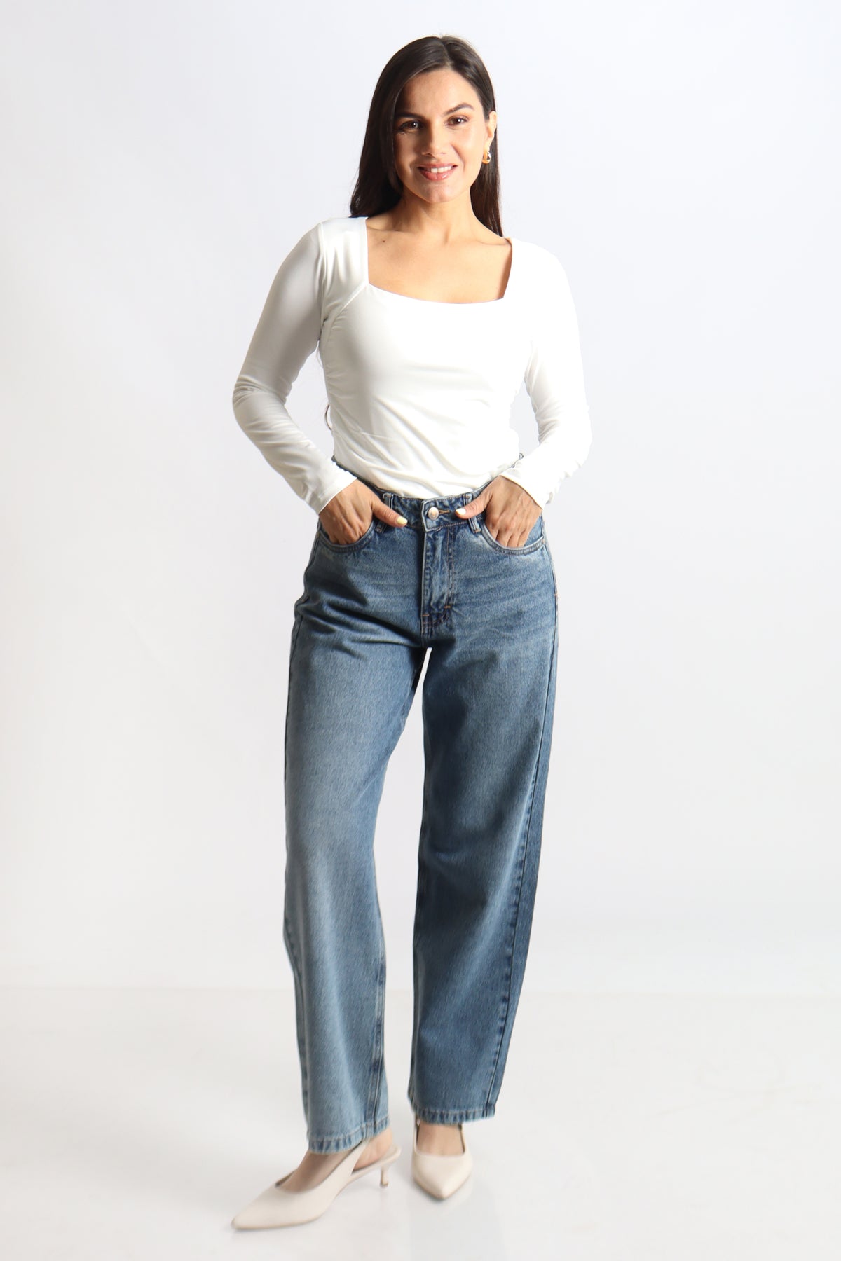 Pantalón Jean Recto Dinora Tiro Alto