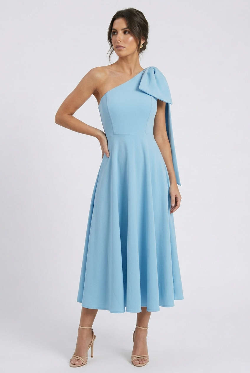 Vestido Midi Asimétrico con Lazo Marleni
