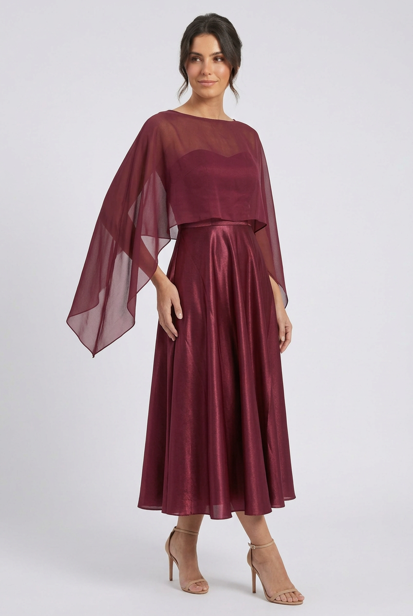 Vestido Fiesta Midi Strapless con Capa Scarlata