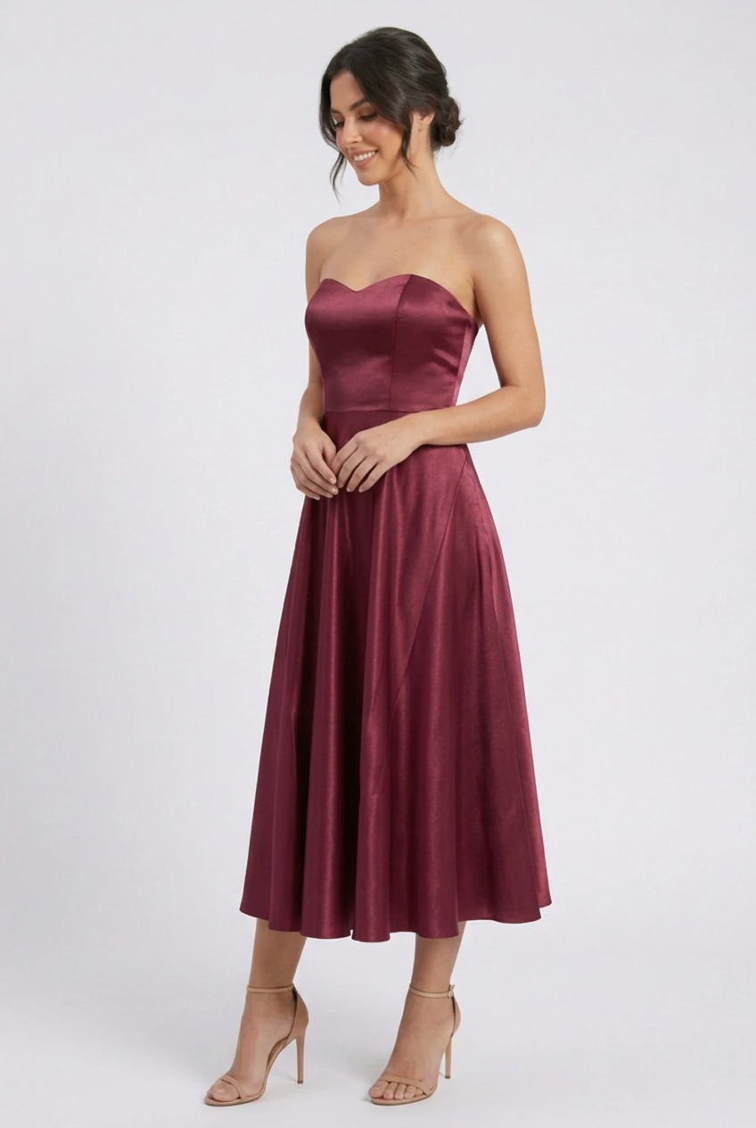 Vestido Fiesta Midi Strapless con Capa Scarlata
